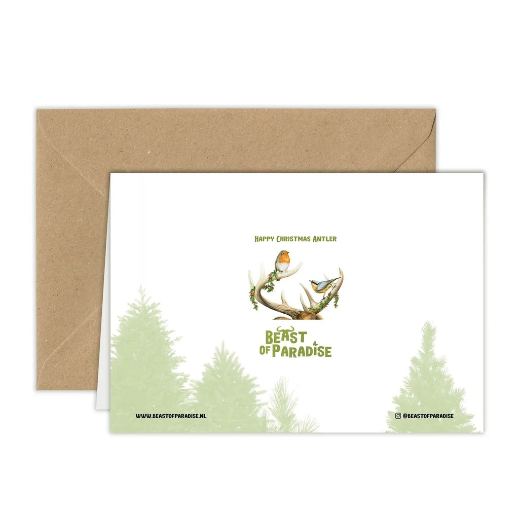 Carte d'anniversaire "Bois de cerf et oiseaux"