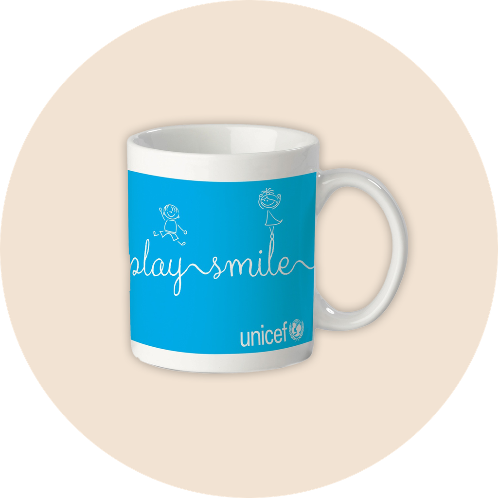 Tasse bleue "Enfants souriants"