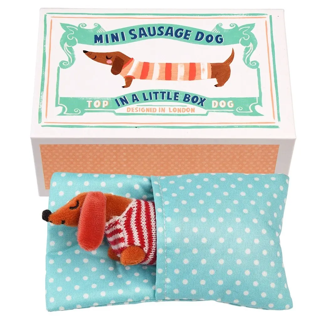 Mini-peluche "Teckel en boîte"