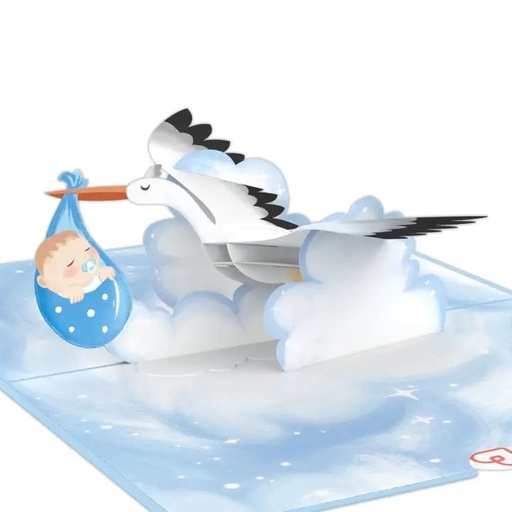 [US0121] Carte de Naissance "Stork and Baby" blue